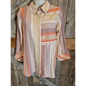Soft Surroundings Maddalena Button Down Stripe Metallic Tunic Shirt XS P PETITE